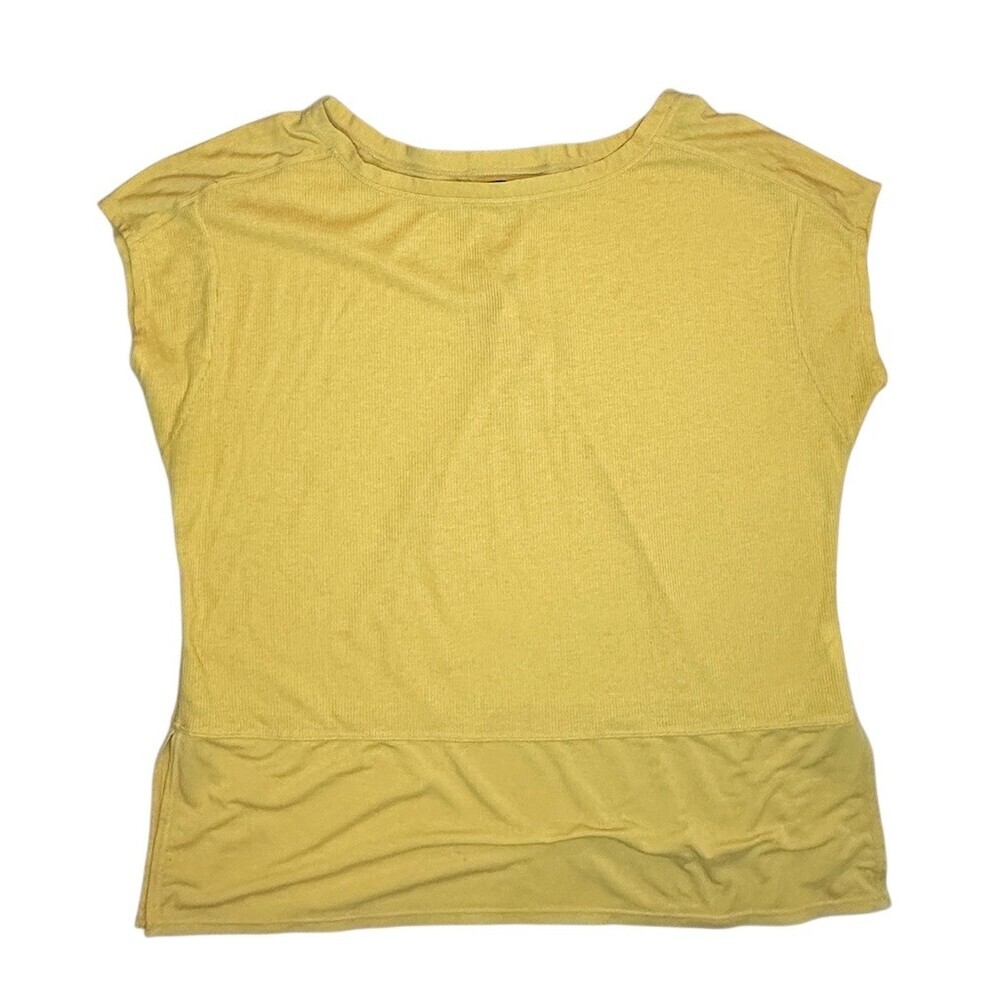prAna Women's Medium Mustard Yellow Jersey Knit Cap Sleeve Top